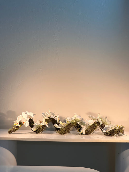 Wood white orchid arrangements